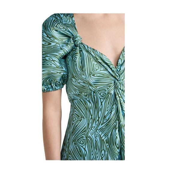 Cinq a Sept Marice Printed Satin Midi Dress Celeste Green Blue Womens 0 - Picture 6 of 12